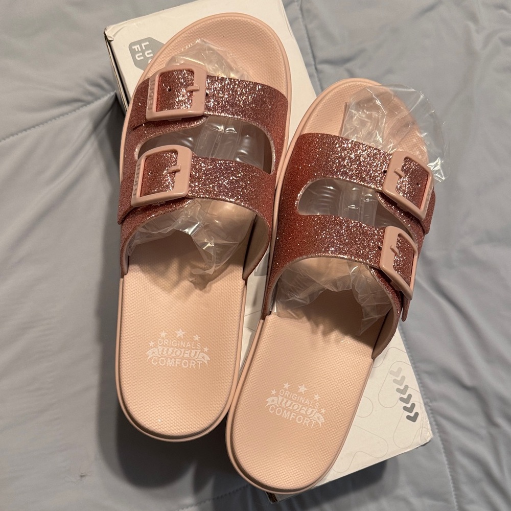 Glittery Pink Slide Sandals -NWB -Size 39/8